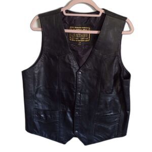 Men's Hudson Genuine Leather Motorcycle Style Black Vest, Size M